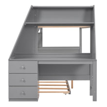 Load image into Gallery viewer, Twin over Full Bunk Bed with Trundle and Built-in Desk, Three Storage Drawers and Shelf,Gray
