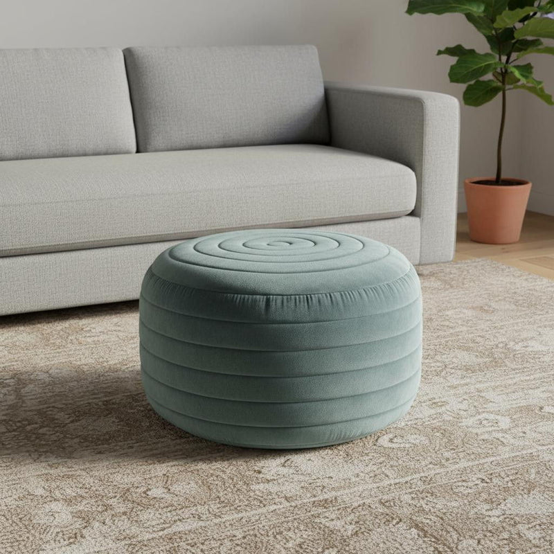 Velvet Round Pouf Ottoman - Blue