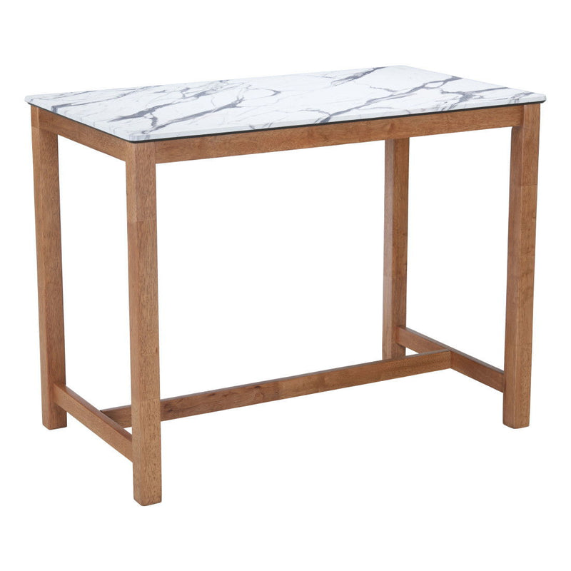 Faux Marble Solid Wood Rectangular Bar Table - White