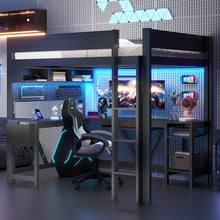 Load image into Gallery viewer, Gaming Loft Bed With Desk, Storage Shelves, LED And Charging Station
