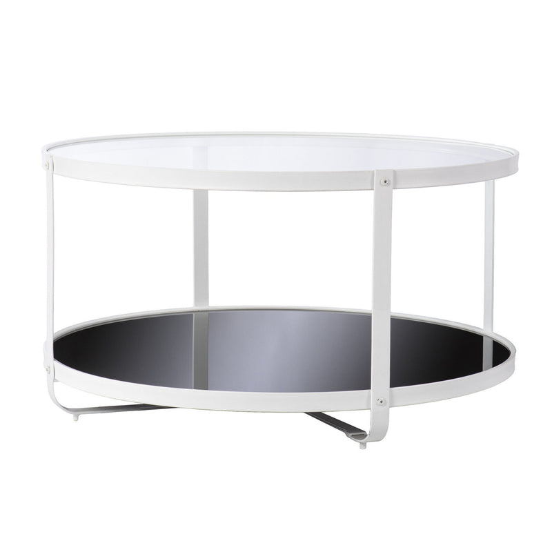 Glass Metal Two Tier Round Coffee Table - White