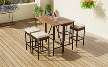 Load image into Gallery viewer, Outdoor Acacia Wood Bar Height Table And Eight Stools With Cushions
