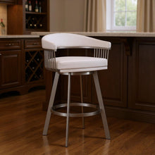 Load image into Gallery viewer, 38" Swivel Low Back Bar Height Bar Chair - White / Silver
