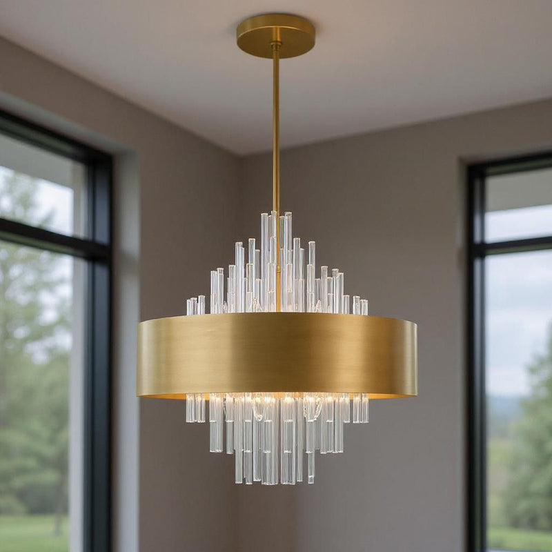 Ten Light Dimmable Chandelier With Shades - Brass