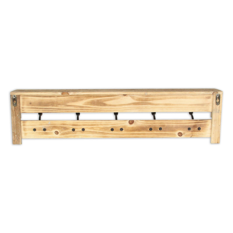 32" Wood Five Hook Wall Mount Coat Rack - Natural