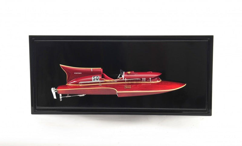 Ferrari Hydroplane Half Hull Boat Hand Painted Decorative Boat - Black / Red