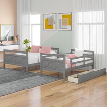 Load image into Gallery viewer, Twin over Full Bunk Bed with Ladder, Two Storage Drawers, Safety Guardrail, Gray
