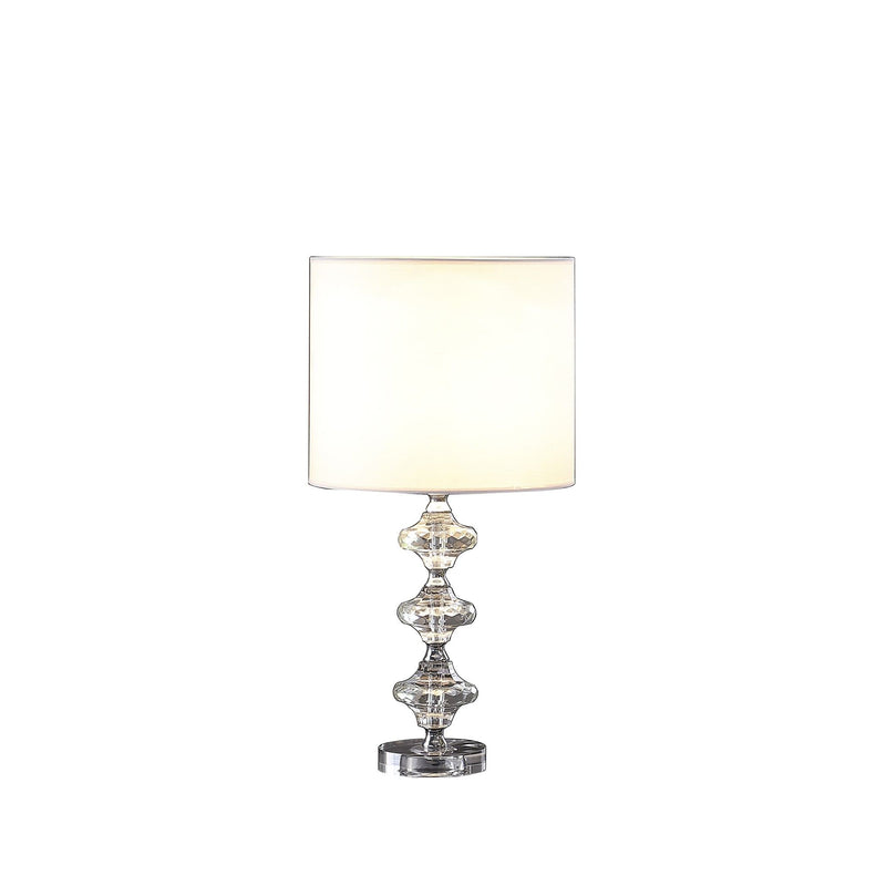 Crystal Geometric Table Lamp With White Classic Drum Shade - Silver