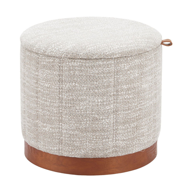 Fabric Round Ottoman With Storage - Gray / Brown