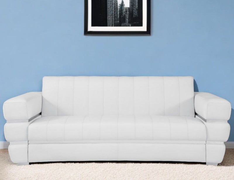 Italian Leather Sofa Silver Legs - White