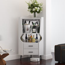 Load image into Gallery viewer, Corner Bar Cabinet With Mirrored Back, 2 Open Shelves &amp; 2 Drawers, High Legs For Easy Cleaning
