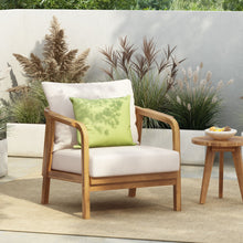 Load image into Gallery viewer, Outdoor Lounge Chair With Woven Backrest, Solid Wood Frame, Comfortable Cushions
