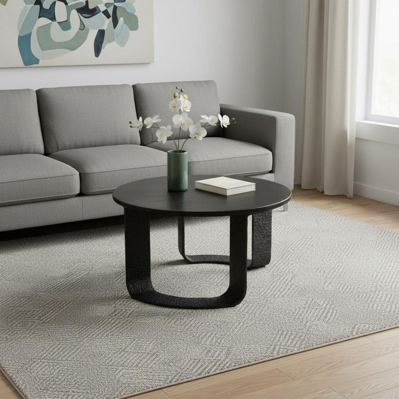 Glass Aluminum Round Pedestal Coffee Table - Black