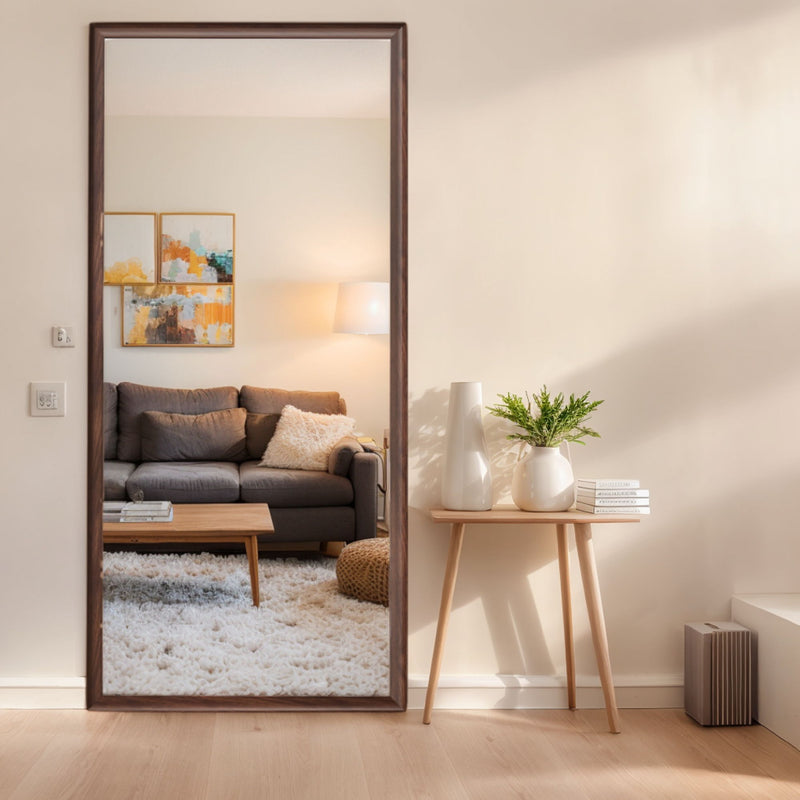 Wood Square Framed Cheval Mirror - Burnished Brown