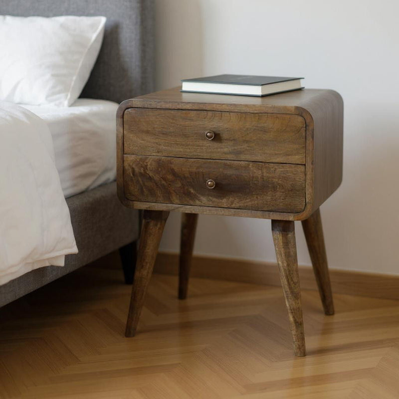 22" Solid Wood Distressed Two Drawer Nightstand - Natural