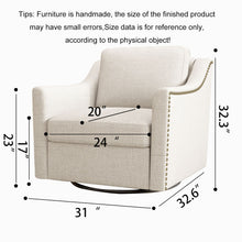 Load image into Gallery viewer, 360 Degree Swivel Armchair, Skin Friendly Fabric, Ergonomic Design, Brass Nail Decorative Armchair
