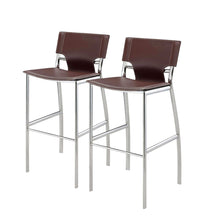 Load image into Gallery viewer, 29" Contemporary Metal And Faux Leather Low Back Bar Height Bar Chairs (Set of 2) - Brown

