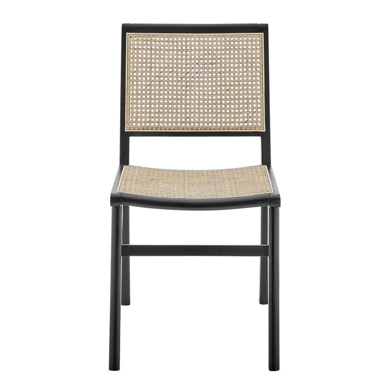 Solid Wood Cane Partially Open Back Dining Side Chair - Black / Natural