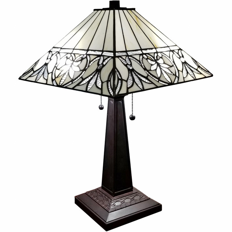22" Metal Two Light Candlestick Vintage Look Table Lamp With Shade - Dark Brown / White