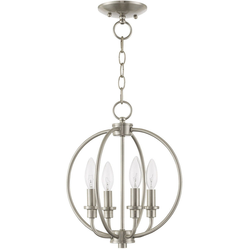 15" Four Light Dimmable Chandelier With Shades - Nickel