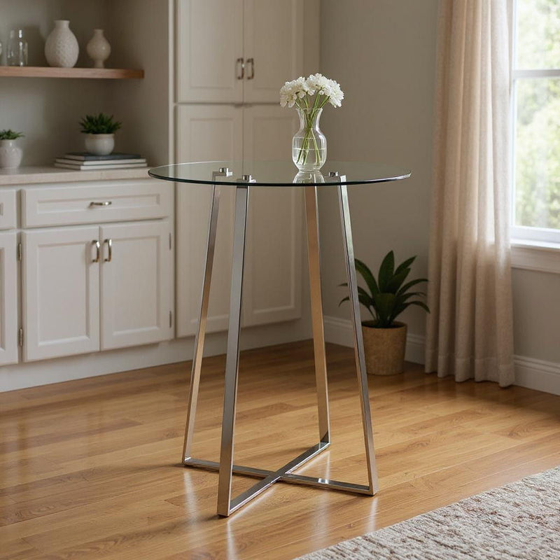 32" Clear And Rounded Glass And Iron Bar Table - Silver