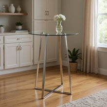 Load image into Gallery viewer, 32" Clear And Rounded Glass And Iron Bar Table - Silver
