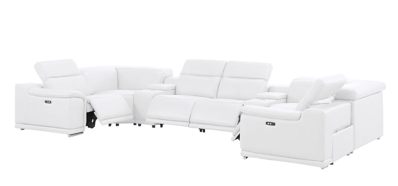 Leather Modular U Shaped Eight Piece Corner Sectional With Console - White