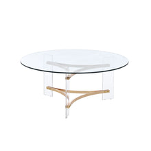 Load image into Gallery viewer, 41" Clear And Glass Acrylic And Brass Round Coffee Table - Gold
