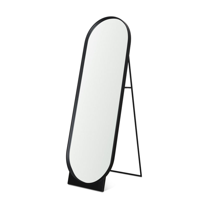 67" Metal Oval Freestanding Tilting Geometric Framed Standing Mirror - Black