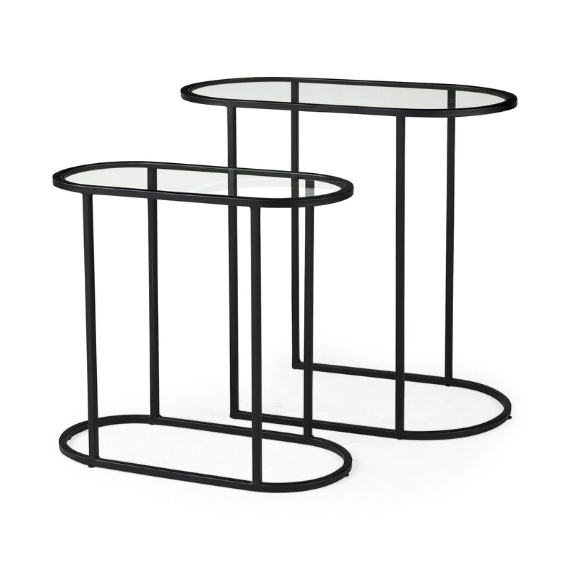 Glass Metal Tray Tables (Set of 2) - Clear / Black