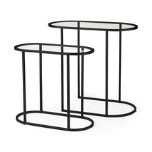 Load image into Gallery viewer, Glass Metal Tray Tables (Set of 2) - Clear / Black
