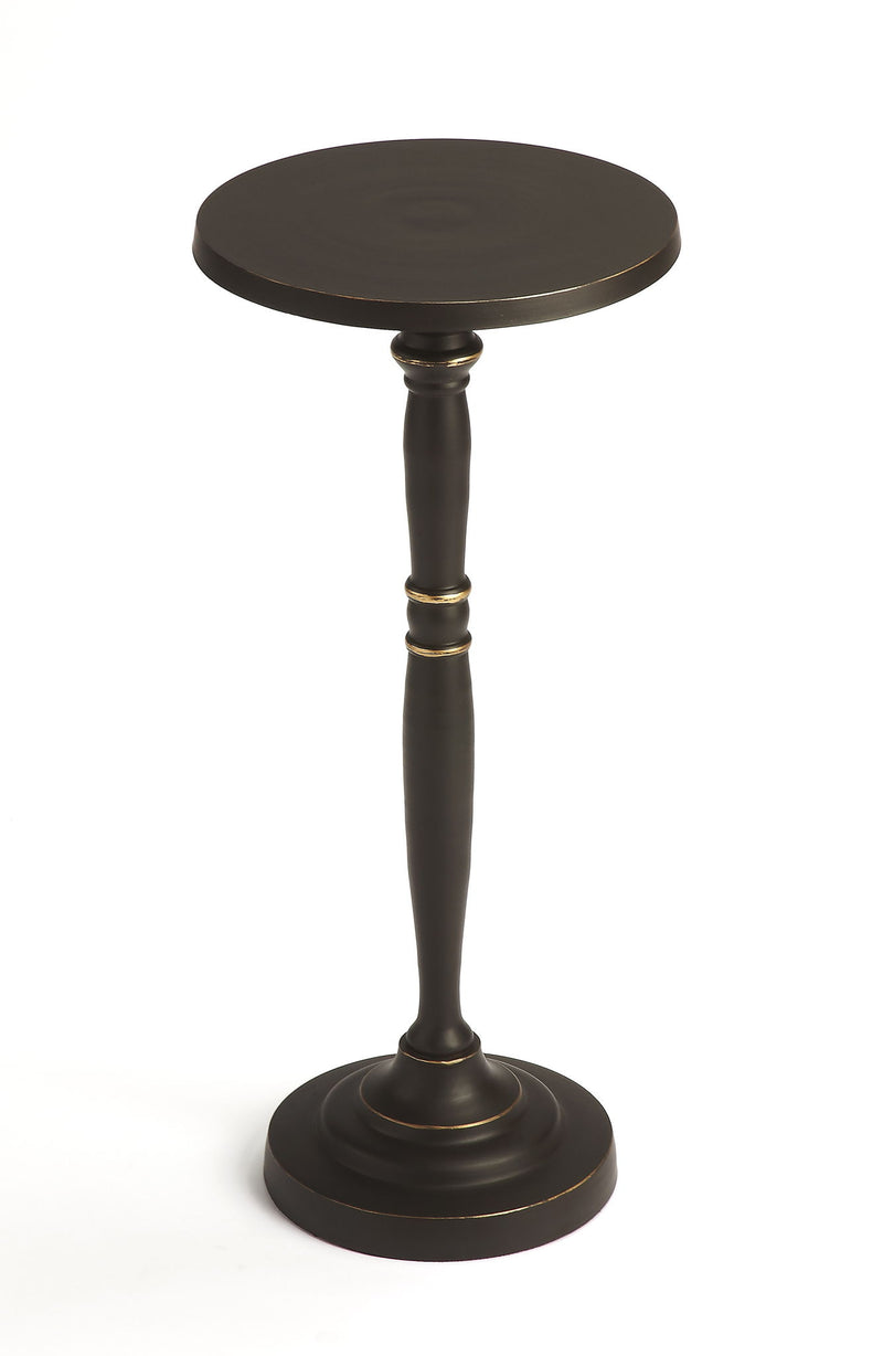 22" Distressed Aluminum Round Pedestal End Table - Black