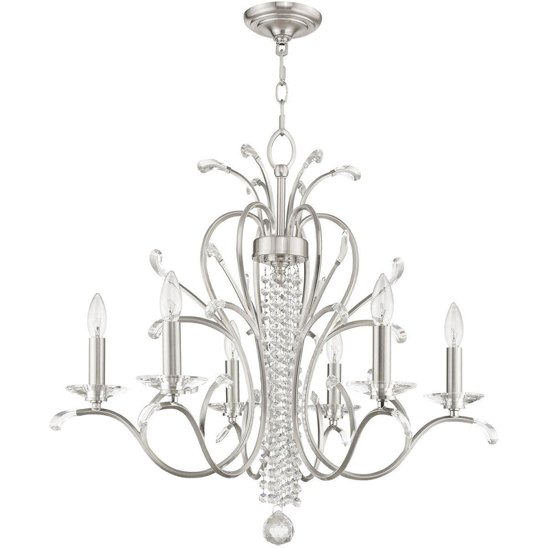 26" Six Light Dimmable Chandelier With Shades - Nickel