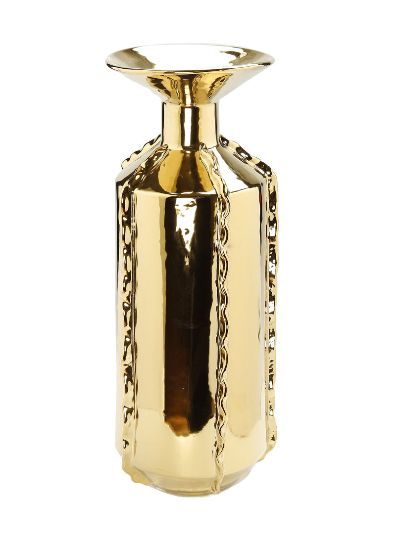 Trumpet Table Vase With Sculptural Details - Gold