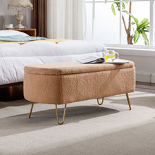 Load image into Gallery viewer, Storage Ottoman Bench For End Of Bed Legs, Modern Camel Faux Fur Entryway Bench Upholstered Padded With Storage For Living Room Bedroom
