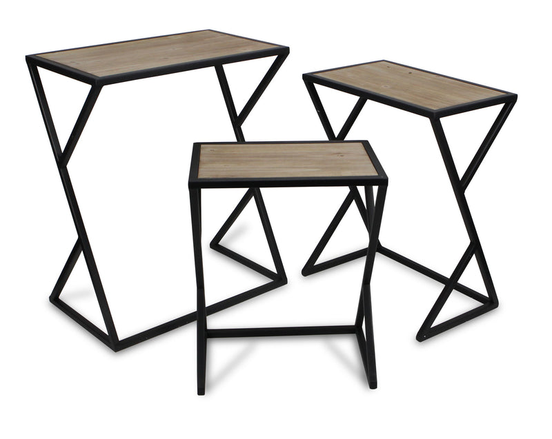 Solid Wood Frame Nested Tables (Set of 3) - Brown / Black