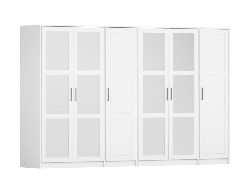 Solid Wood Mirrored Six Door Combo Dresser (765128) - White