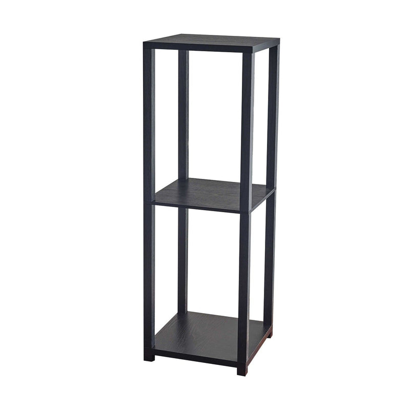 Solid Wood Square End Table With Two Shelves - Black
