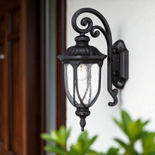 Load image into Gallery viewer, Cast Aluminum Glass Lantern Wall Sconce - Matte Black
