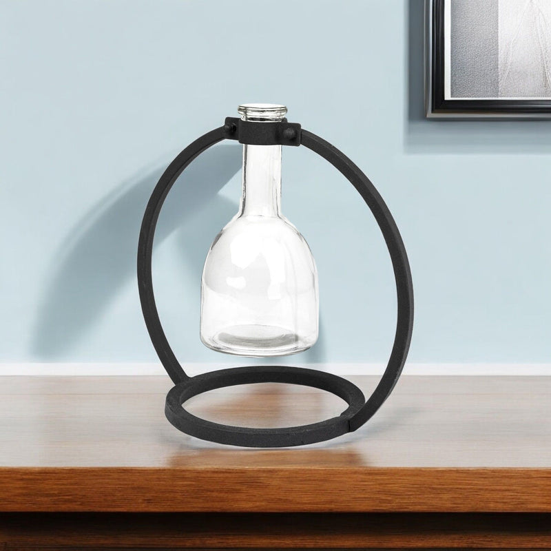 Abstract Cylinder Table Vase - Clear / Black