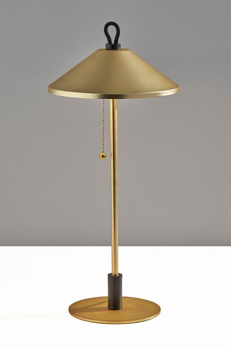 Metal Two Light Candlestick LED Table Lamp With Brass Cone Shade - Black And Gold