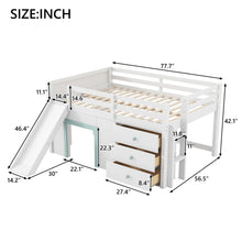 Load image into Gallery viewer, Modern Low Loft Bed With Slide, 3 Storage Drawers, And 2 Doors
