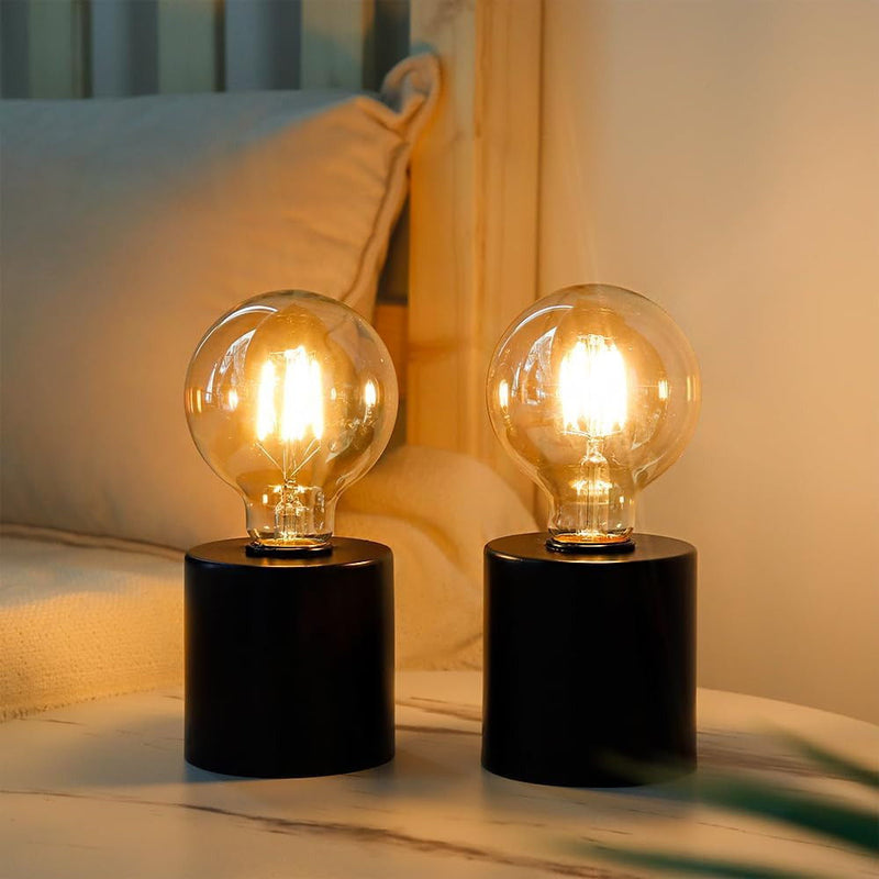 7" Metal Lantern Bedside Lamp LED With Clear Novelty Shade (Set of 2) - Black