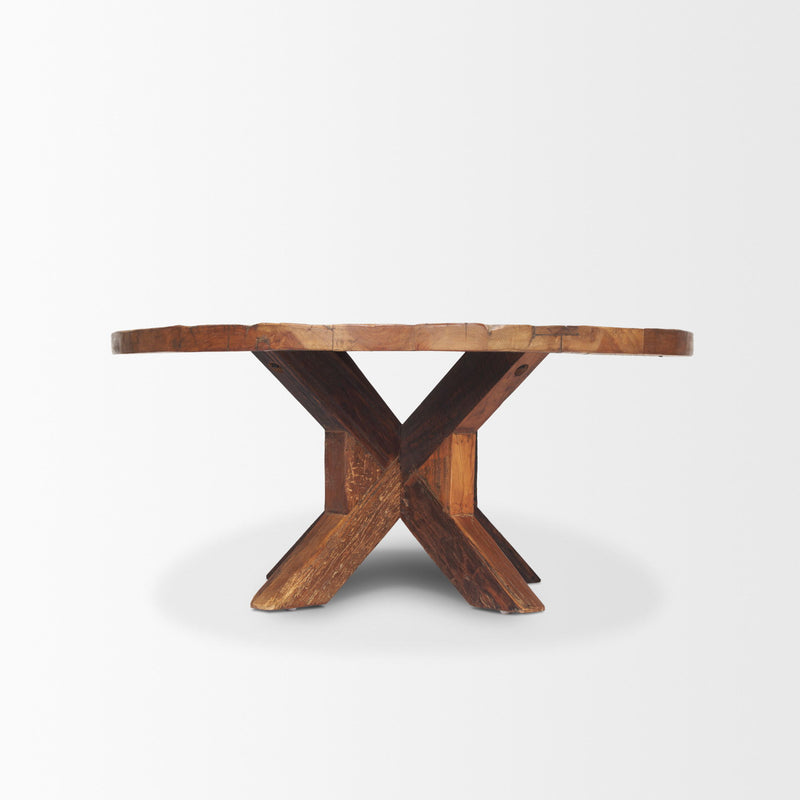 Reclaimed Round Cross Legs Coffee Table - Brown