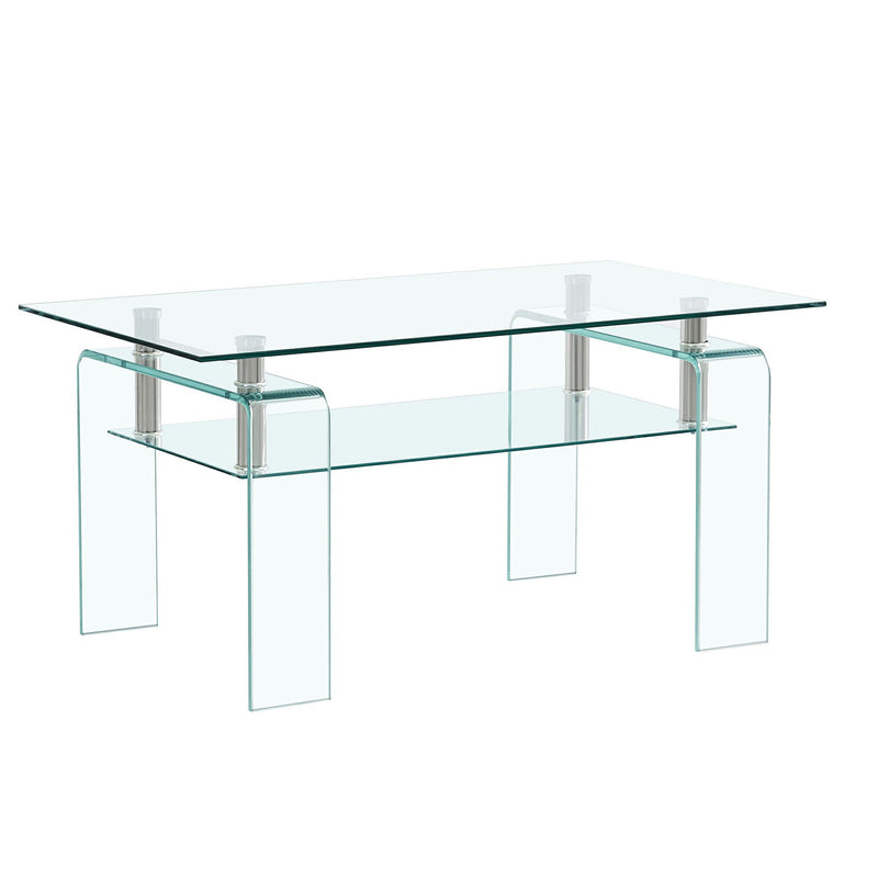 39" Glass Coffee Table With Shelf - Clear