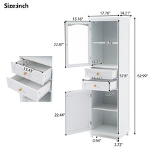 Load image into Gallery viewer, Tall Bathroom Storage Cabinet With Glass Doors, Free-Standing, Two Drawers, And Adjustable Shelves, Board, Painted Perfect For Displaying Your Favorite Items
