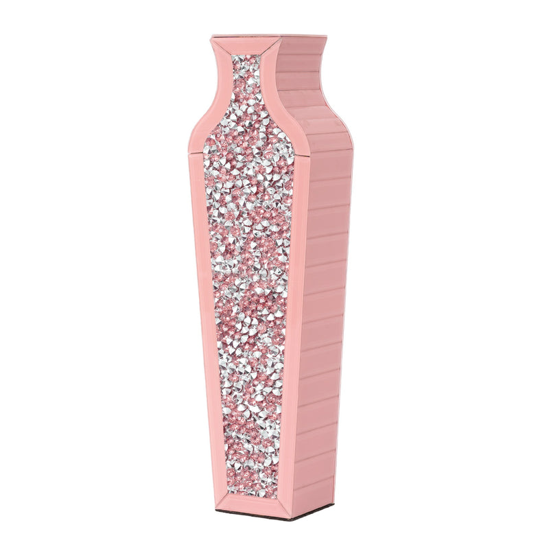 Mirrored Floor Vase With Faux Crystals - Pink