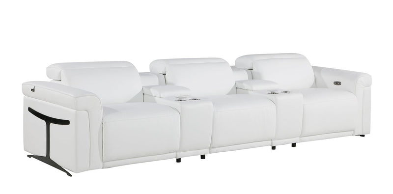 Top Grain Leather Reclining Metal USB Sofa (720369) - White