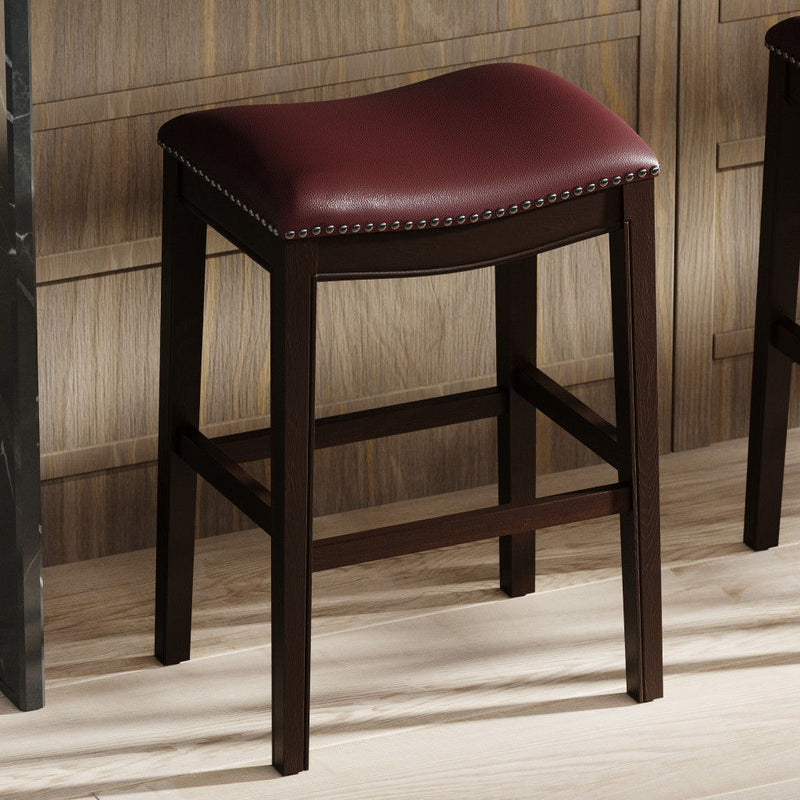 Solid Wood Backless Bar Chair - Dark Red / Espresso