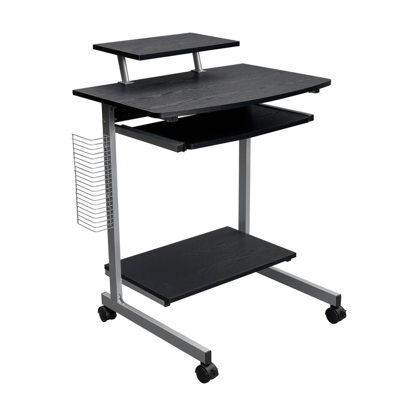 Stainless Rolling H-Shape Computer Desk - Espresso / Silver